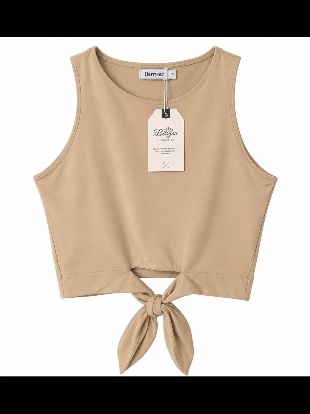 Beige Tie-Front Cropped Tank Top